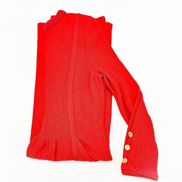 Adolfo Red Vintage Long Sleeve Modest Wool Dress Gold Buttons Size 8 - Picture 6 of 6